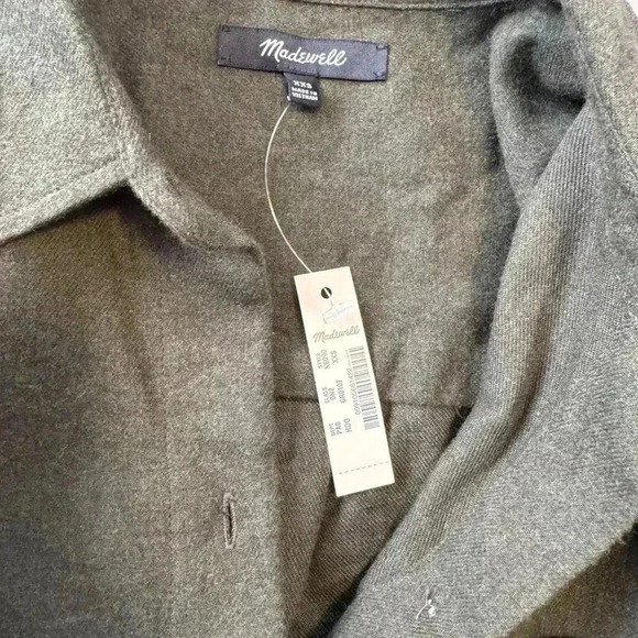 Madewell women’s NWT dark green flannel tie-front button down size XXS - Picture 5 of 9